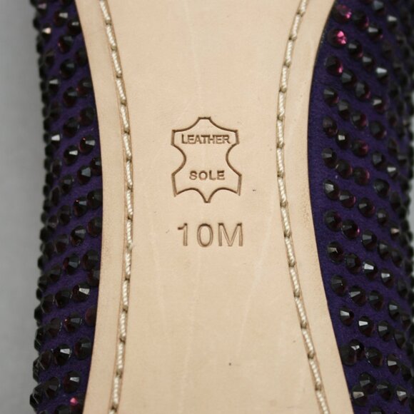 Tory Burch Ladies 10 Purple Suede Leather Crystals Strass Bow Ballet Shoes Flats - Picture 11 of 12